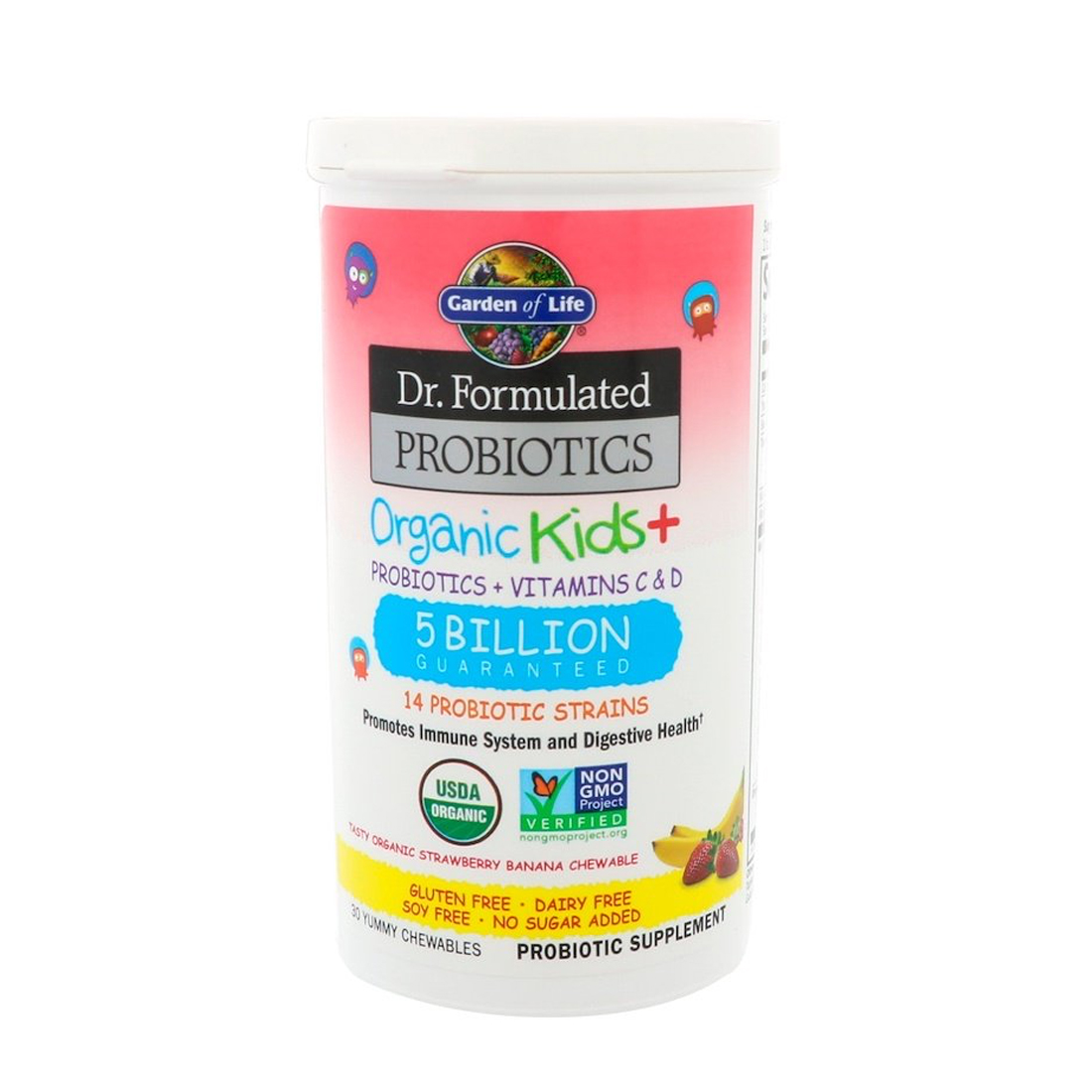 Garden of Life Kids Dr. Formulated Probiotics Organic Shelf Stable Strawberry Banana - 5 billion - 30 Chewables