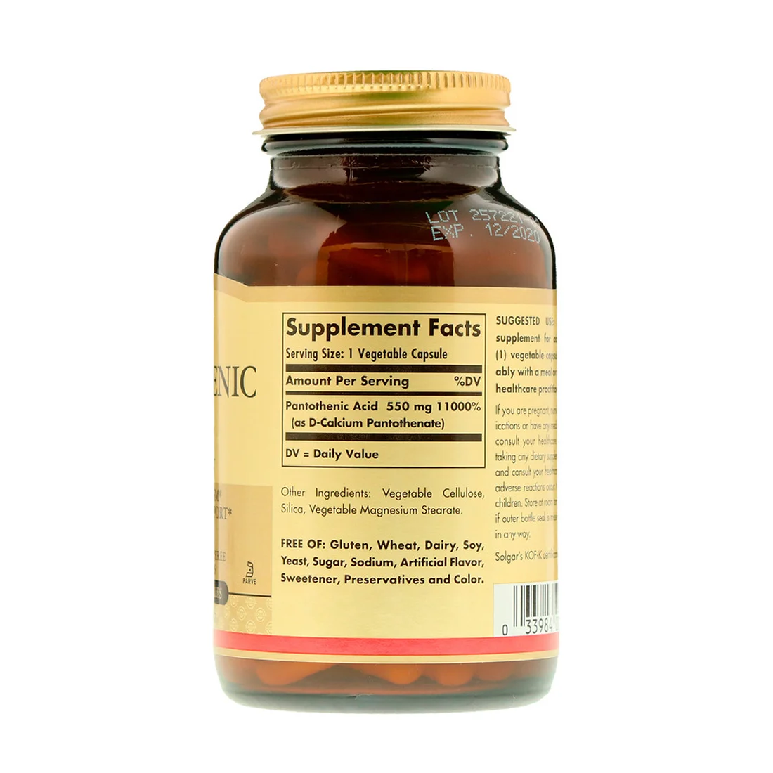 Solgar Pantothenic Acid - 550 mg - 100 Vegetable Capsules