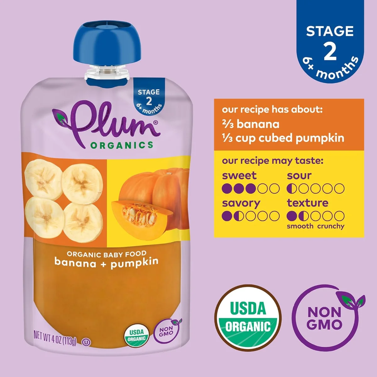 Plum Organics Stage 2 Organic Baby Food, Banana and Pumpkin - 4 oz