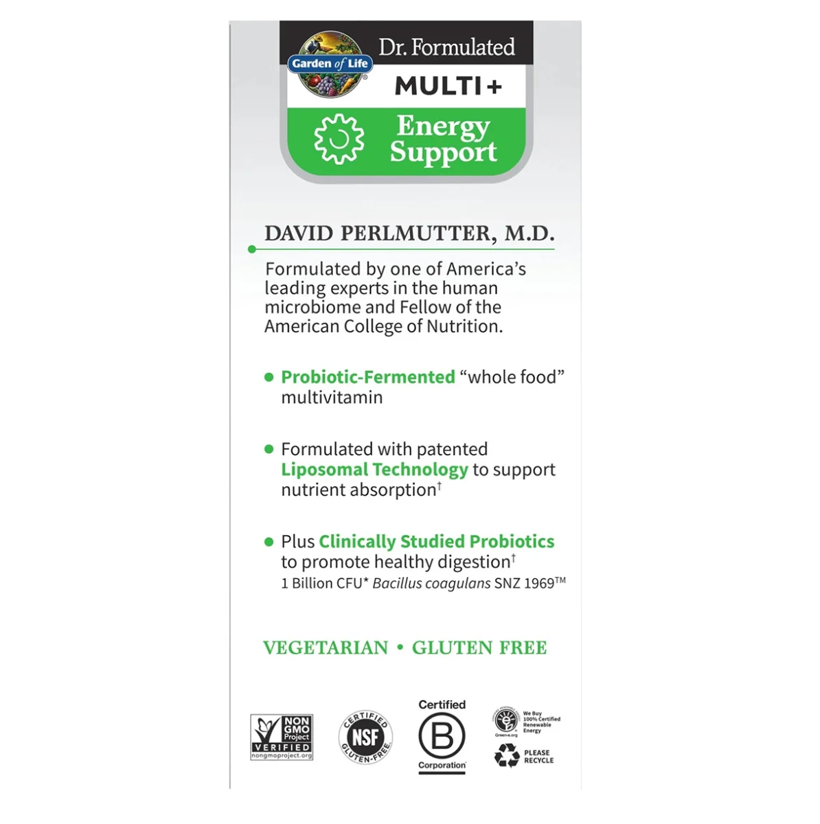 Garden of Life, Dr. Formulated Multi+, Energy Support, 30 Capsules