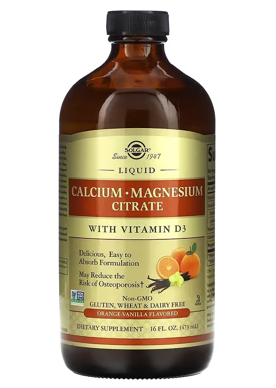 Solgar Calcium Magnesium Citrate Liquid with Vitamin D3 Natural Orange Vanilla - 16 fl oz
