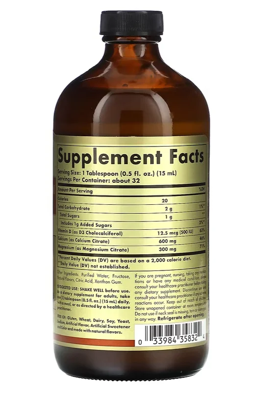 Solgar Calcium Magnesium Citrate Liquid with Vitamin D3 Natural Orange Vanilla - 16 fl oz