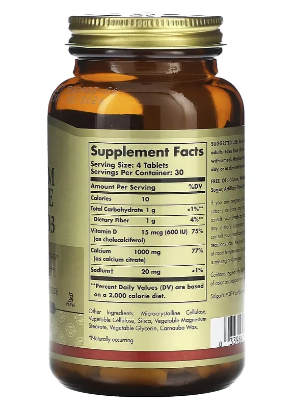 Solgar Calcium Citrate with Vitamin D3 - 120 Tablets