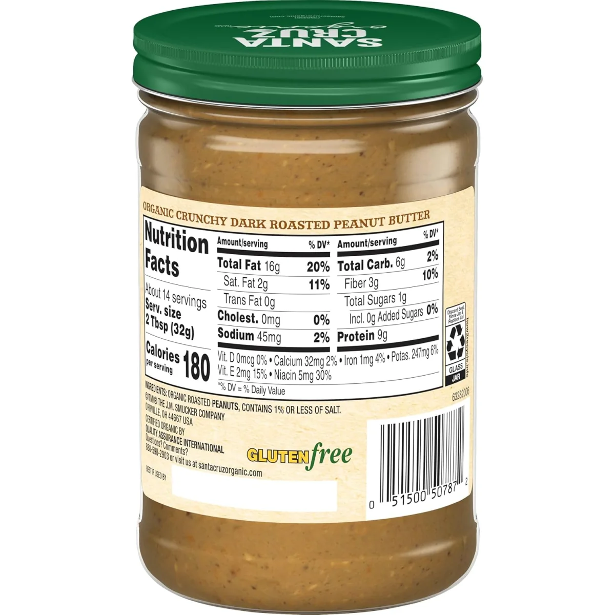 Santa Cruz Organic Crunchy Dark Roasted Peanut Butter - 16 oz