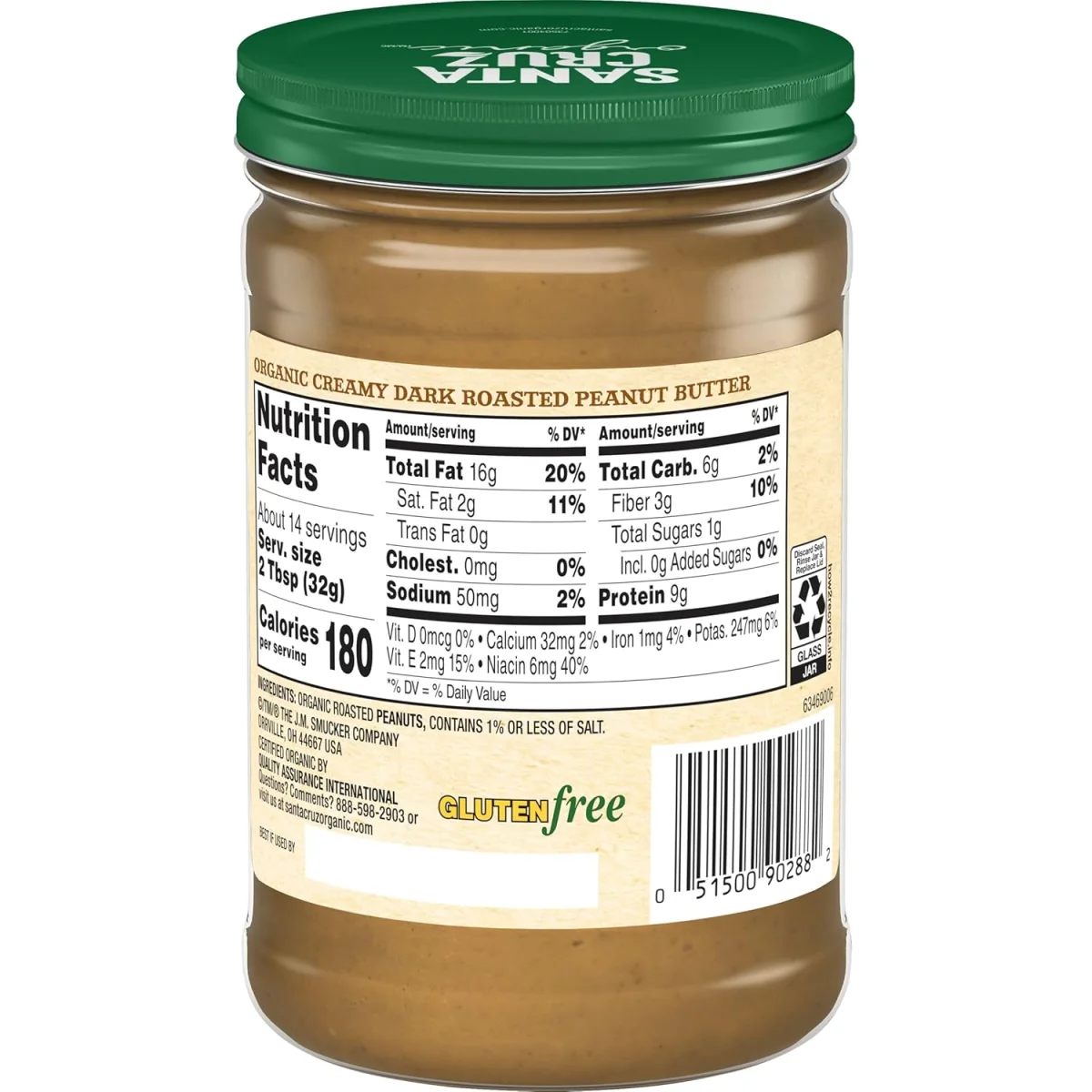 Santa Cruz Organic Creamy Dark Roasted Peanut Butter - 16 oz