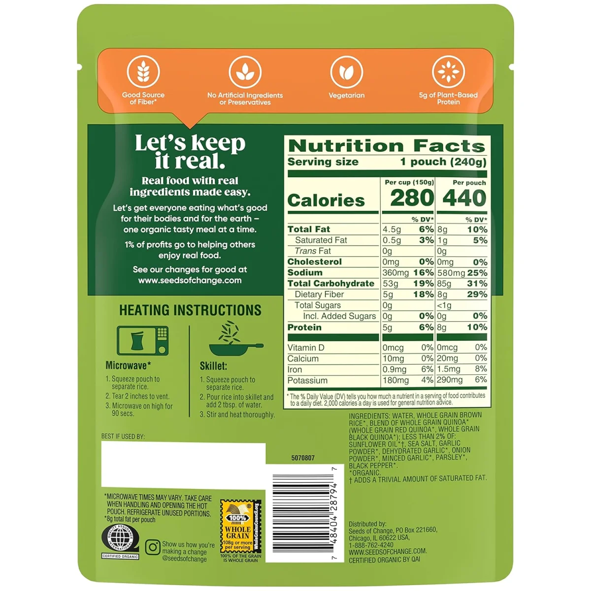 Seeds of Change Organic Quinoa & Brown Rice with Garlic, Microwave Pouch - 8.5 oz