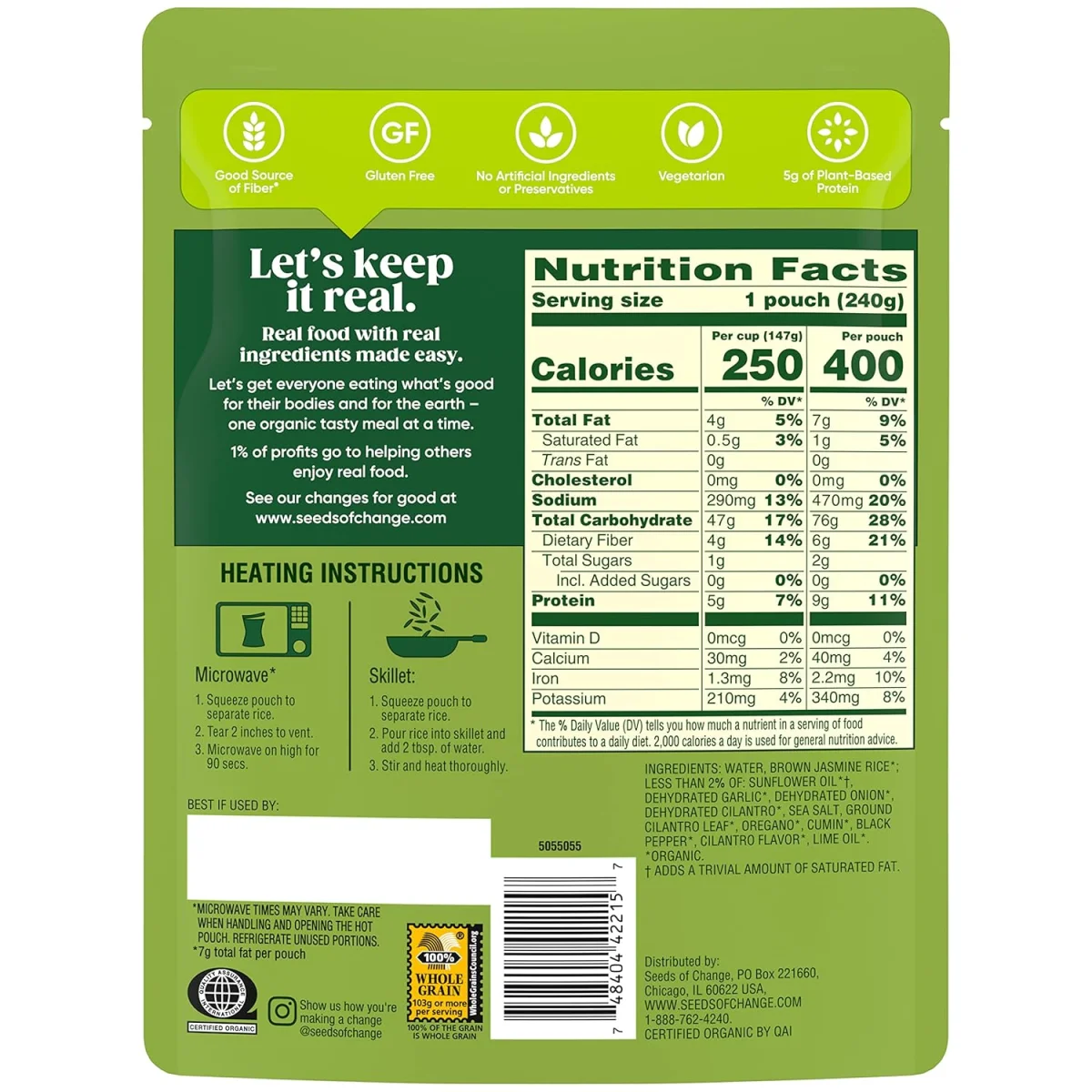 Seeds of Change Organic Brown Jasmine Rice, Cilantro Lime - 8.5 oz