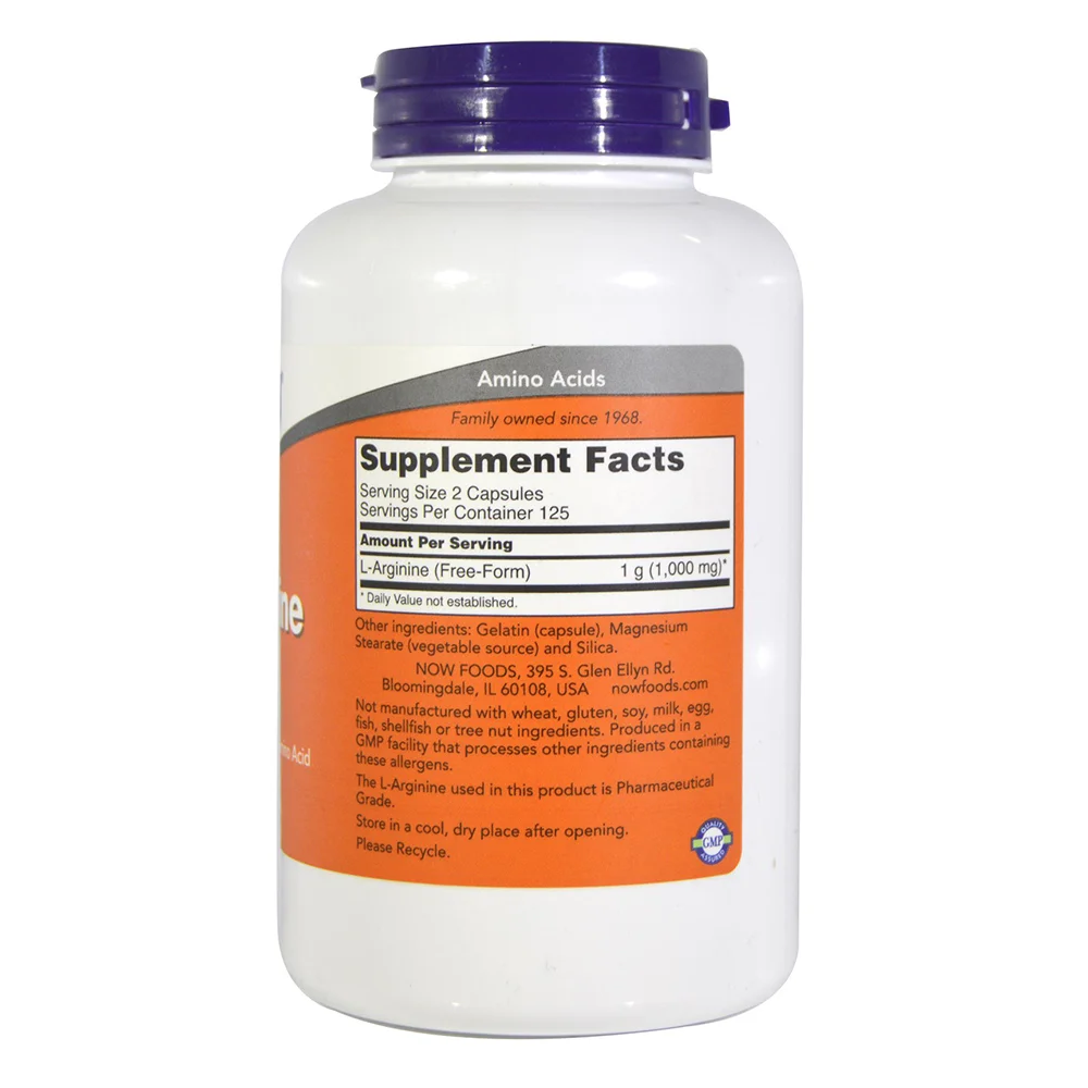 NOW L-Arginine - 500 mg - 250 VegCaps