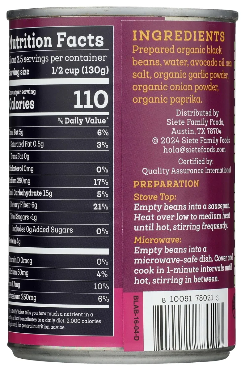 Siete Vegan Refried Black Beans with Avocado Oil - 16 oz