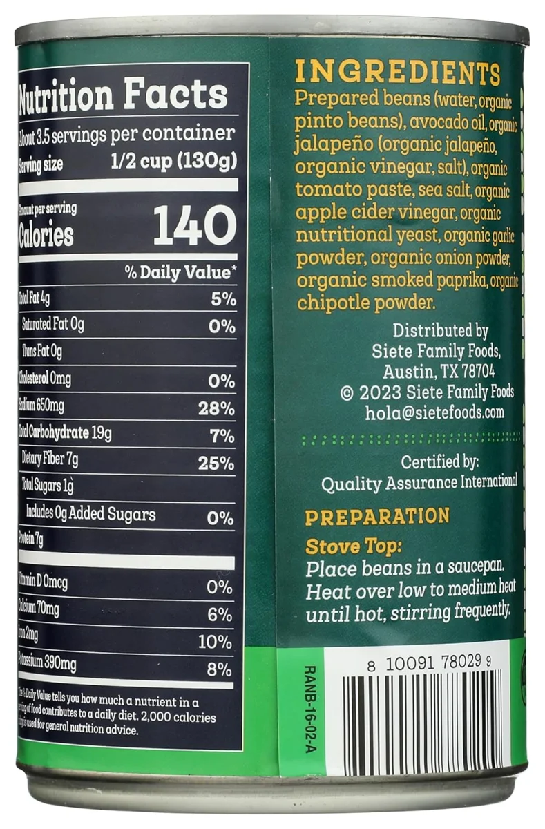 Siete Vegan Ranchero Refried Beans with Avocado Oil - 16 oz