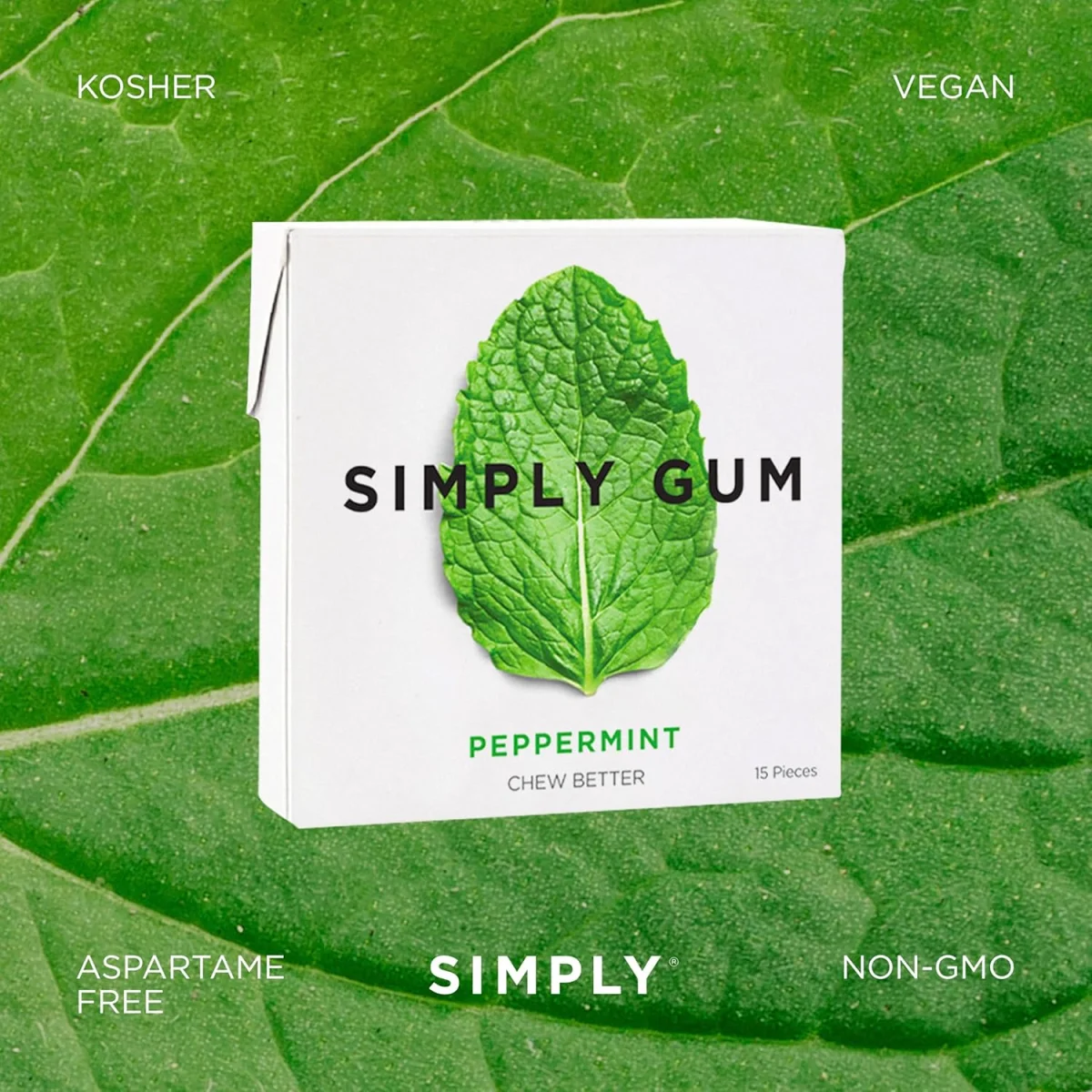 Simply Natural Chewing Gum, Peppermint - 15 Pieces