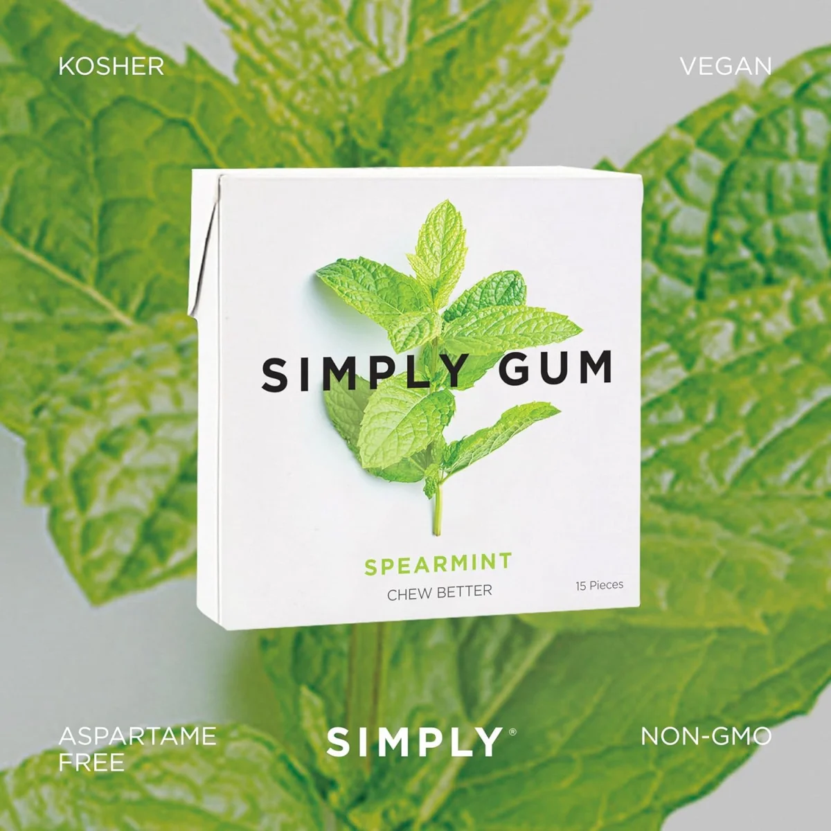 Simply Chewing Gum, Spearmint - 15 Pieces