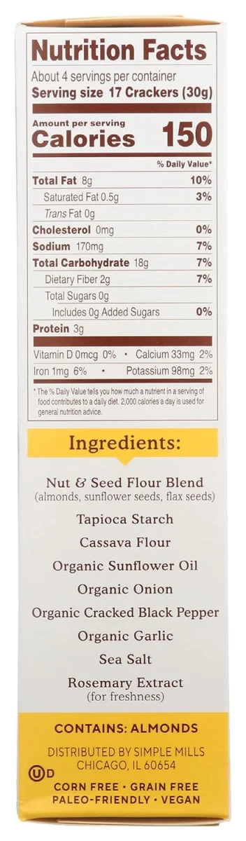 Simple Mills Almond Flour Crackers, Cracked Black Pepper - 4.25 oz