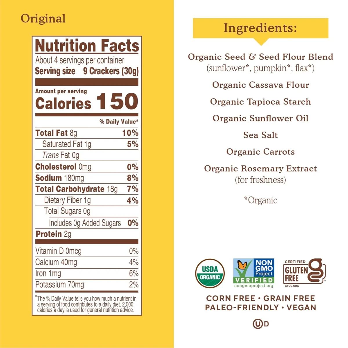 Simple Mills Organic Seed Flour Crackers, Original - 4.25 oz