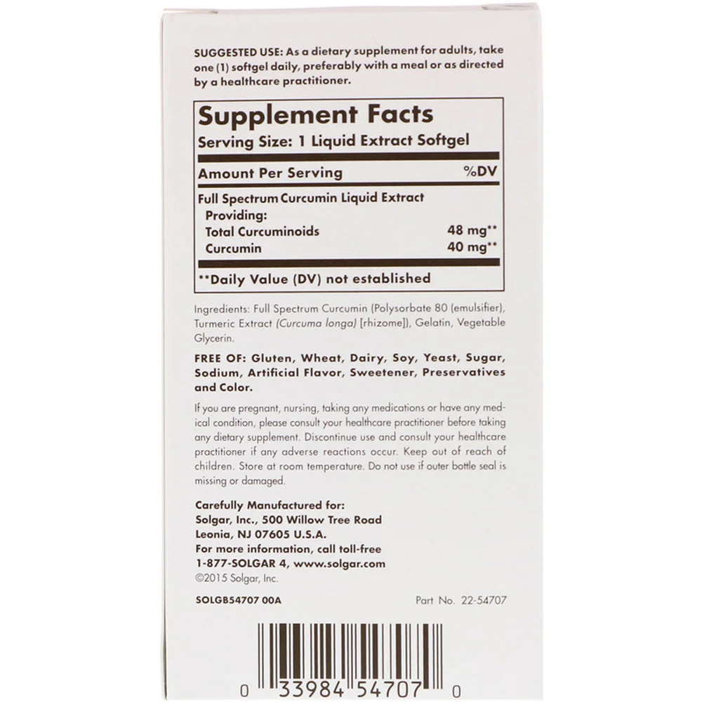 Solgar Full Spectrum Curcumin - 60 Liquid Capsules
