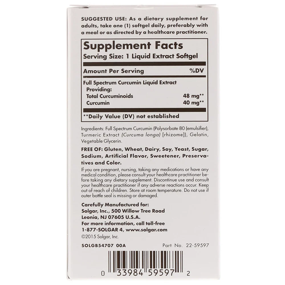 Solgar Full Spectrum Curcumin - 30 Liquid Softgels