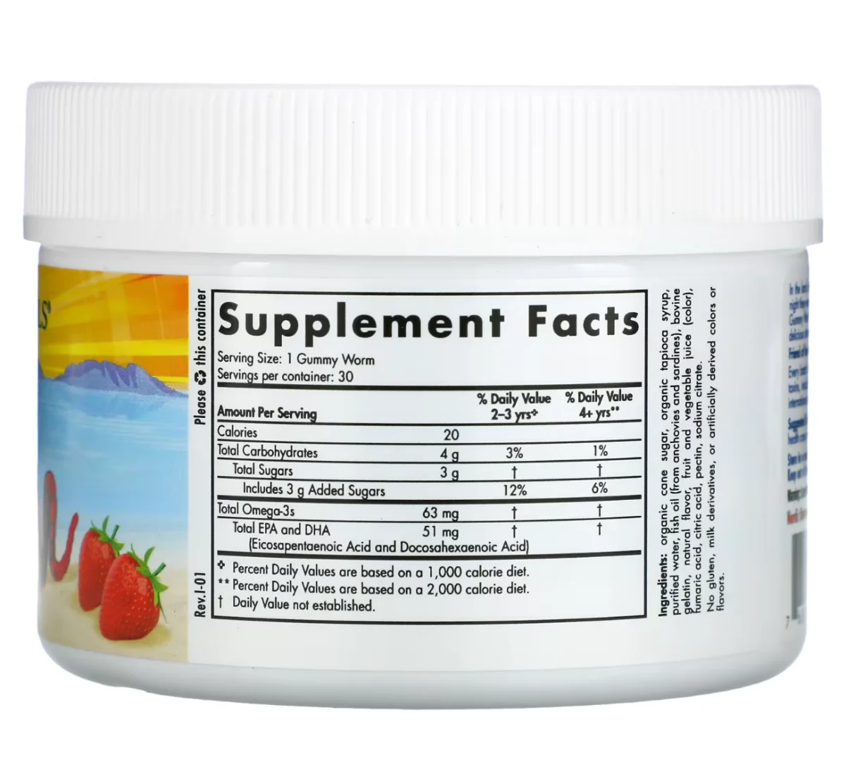 Nordic Naturals, Nordic Omega-3 Gummy Worms, Strawberry, 63 mg, 30 Gummy Worms