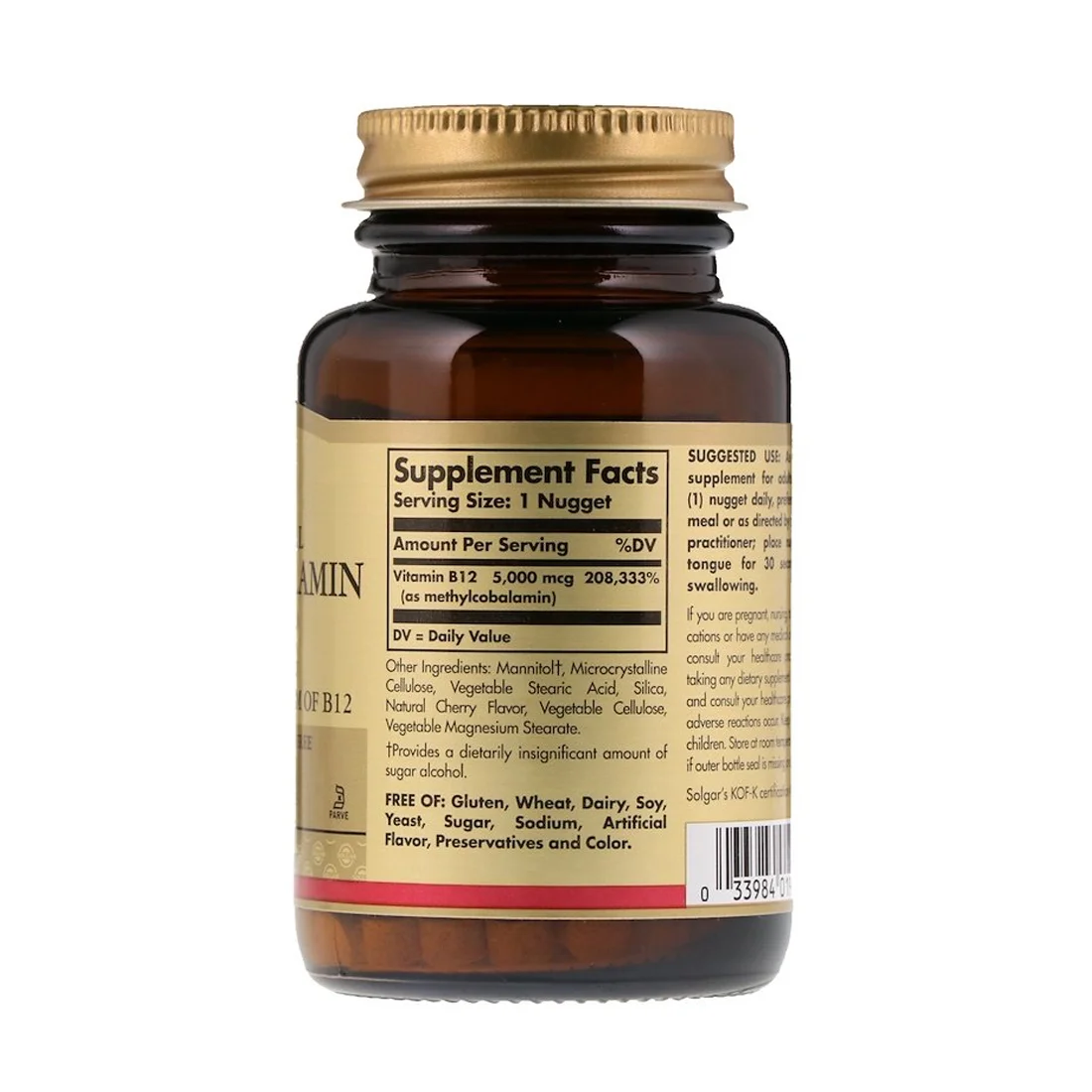 Solgar Methylcobalamin Sublingual Vitamin B12 - 5000 mcg - 60 Nuggets