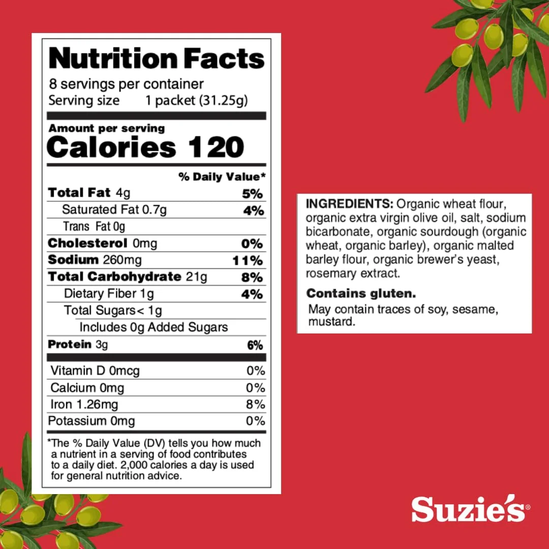 Suzie's Organic Saltine Crackers, Salt and Extra Virgin Olive Oil - 8.8 oz