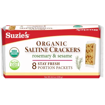 Suzie's Organic Saltines Crackers, Rosemary & Sesame - 8.8 oz