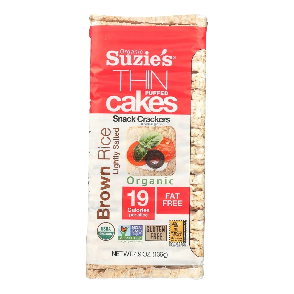 Suzie's Thin Puffed Cakes, Gluten Free Brown Rice Lightly Salted - 4.9 oz