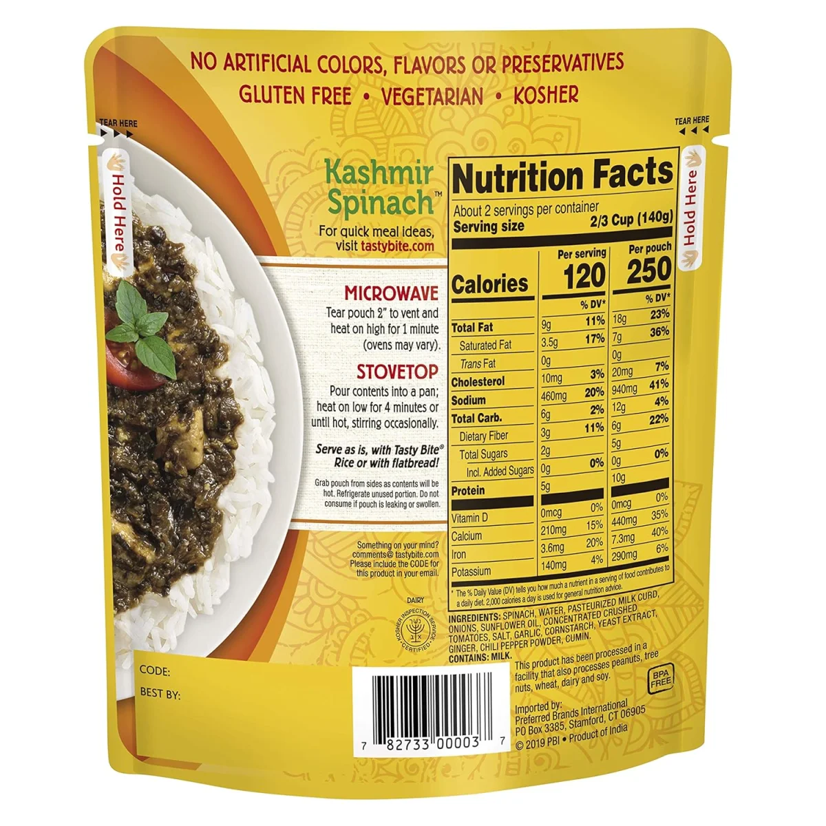 Tasty Bite Spinach & Paneer - 10 oz