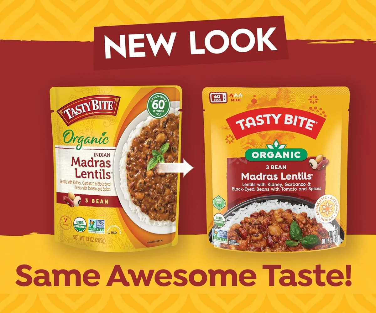 Tasty Bite Vegan Organic 3 Bean Madras Lentils - 10 oz