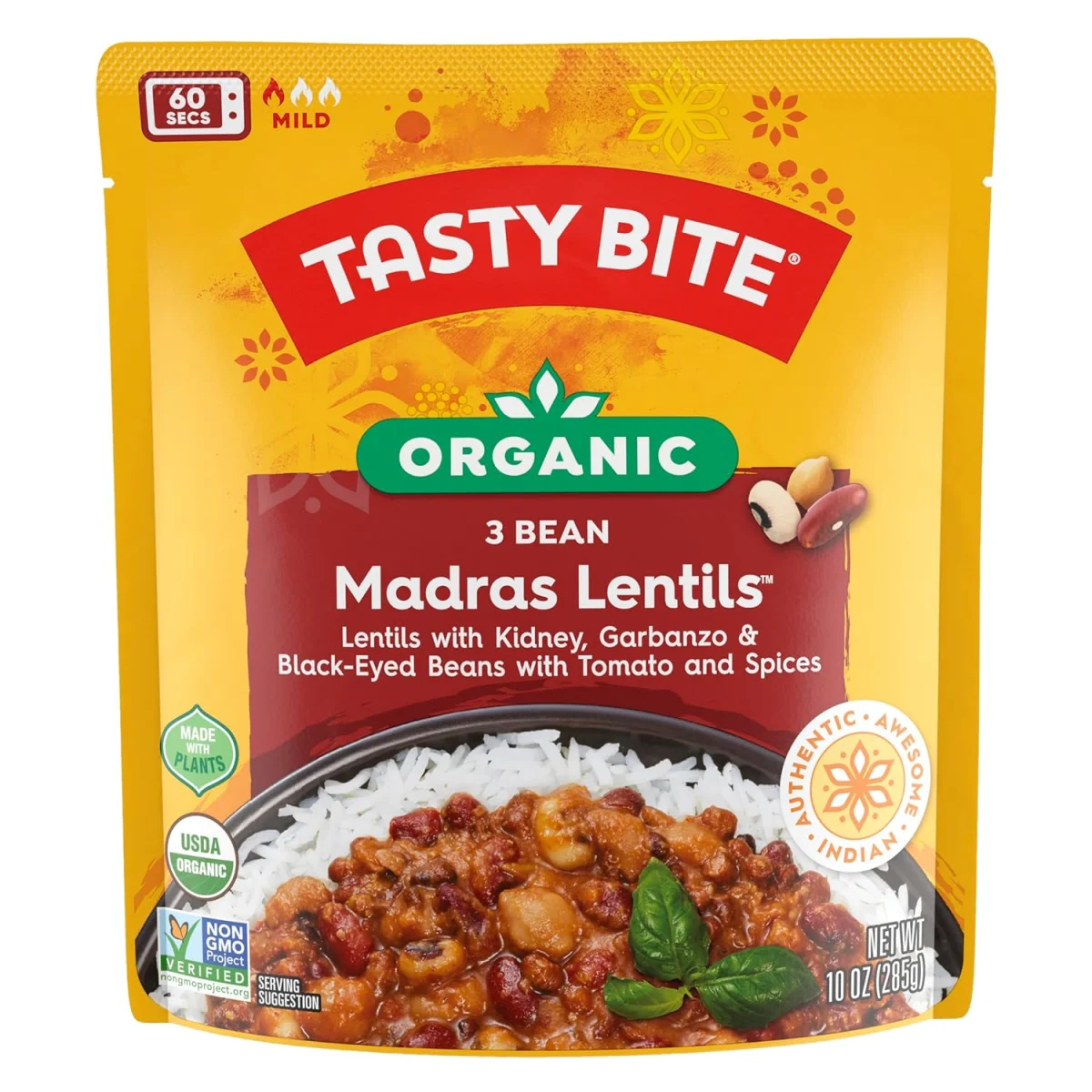 Tasty Bite Vegan Organic 3 Bean Madras Lentils - 10 oz