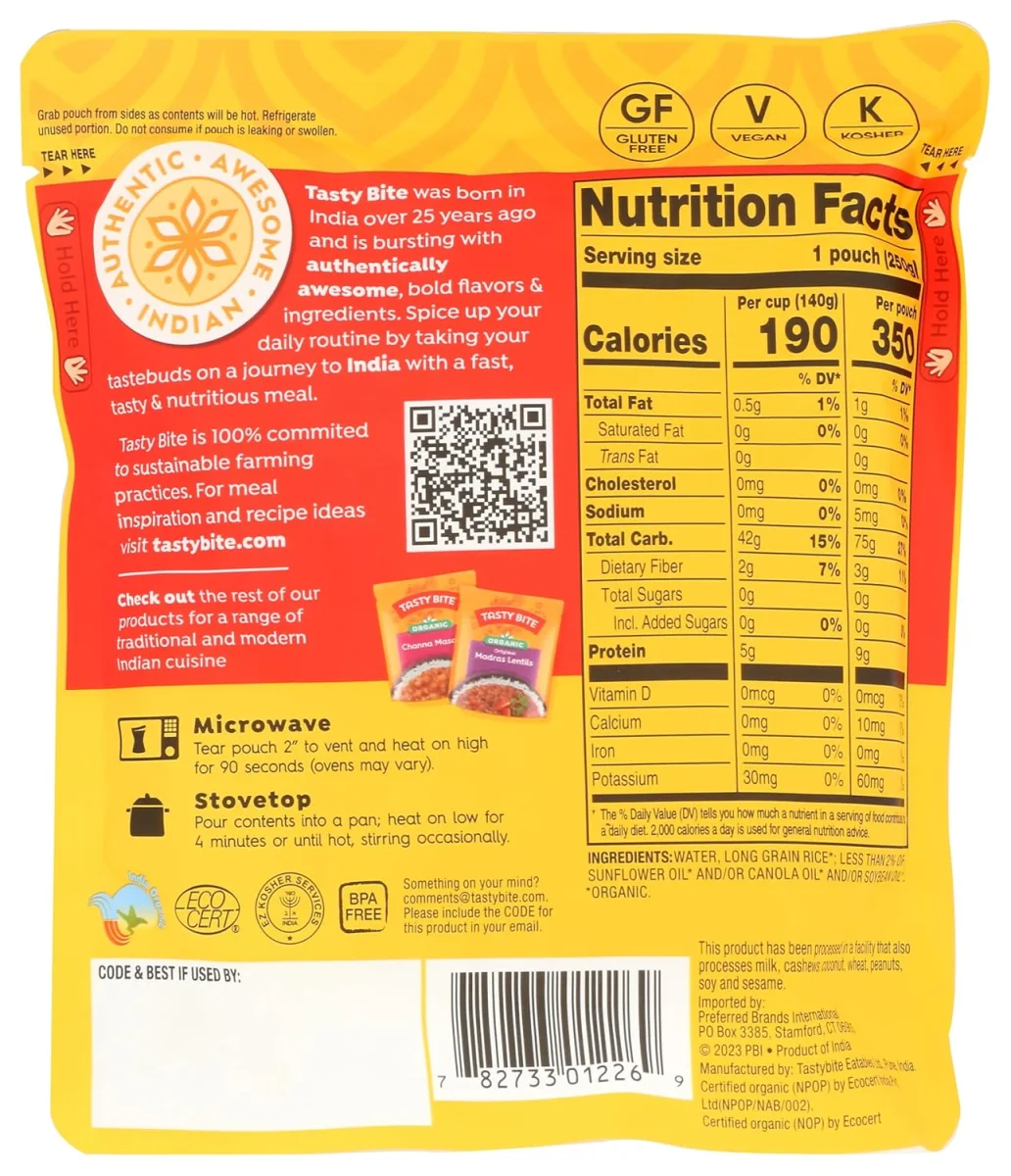 Tasty Bite Organic Sticky White Rice - 8.8 oz