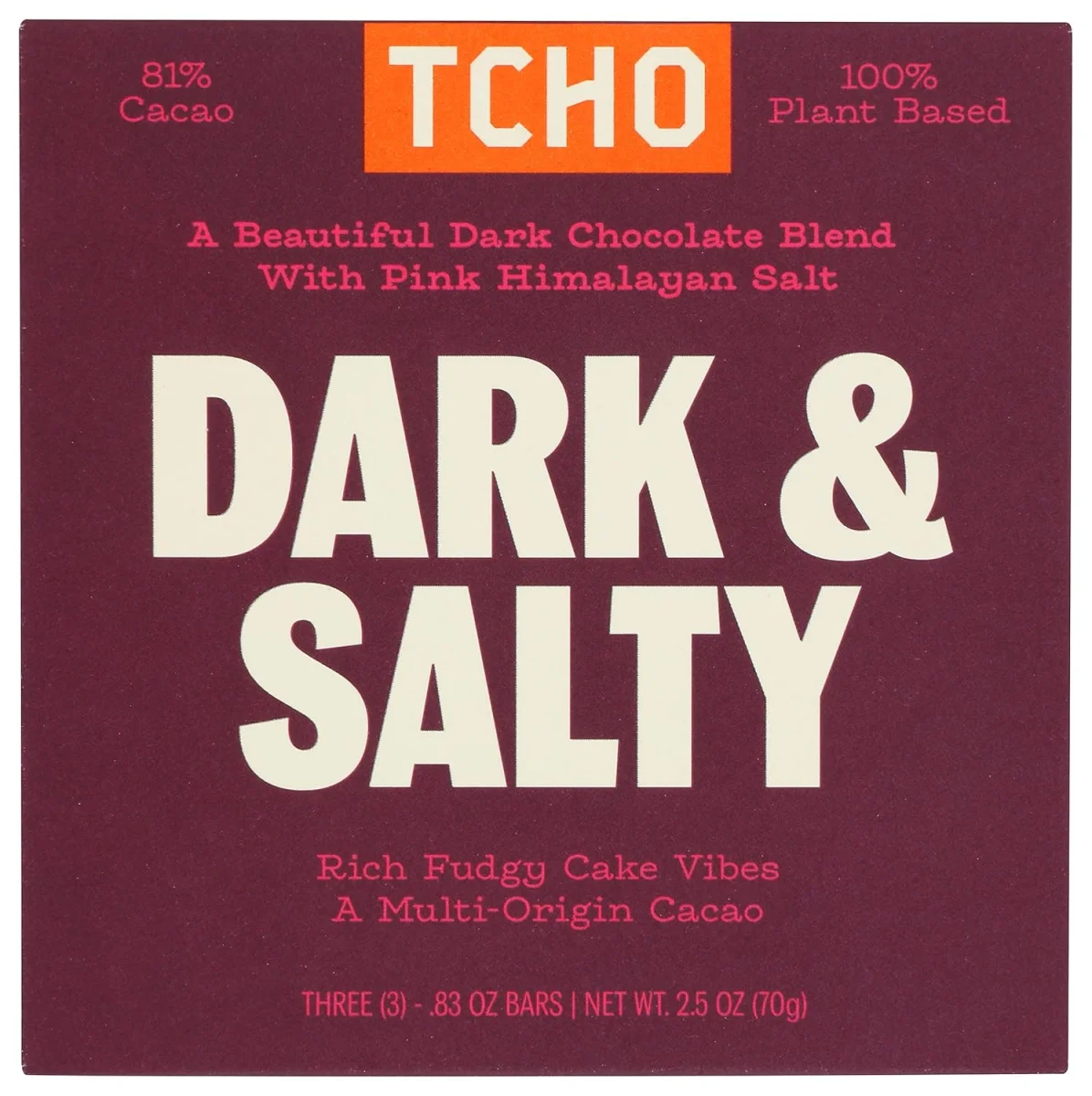 TCHO Organic Dark Chocolate with Sea Salt (Salty) - 2.5 oz