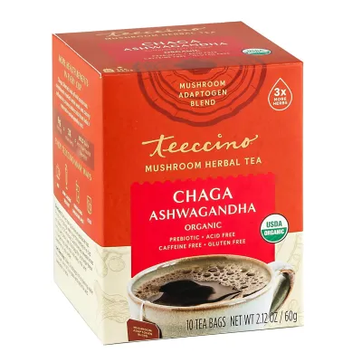 Teeccino Chaga Ashwagandha Tea, Butterscotch Cream - 25 Tea Bags