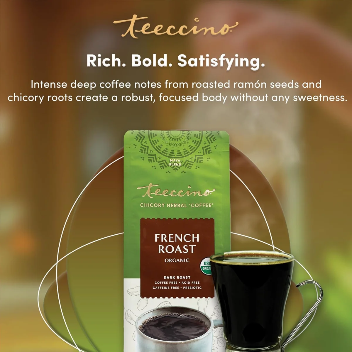 Teeccino Chicory Herbal Coffee Alternative, Organic Mediterranean Blend French Roast