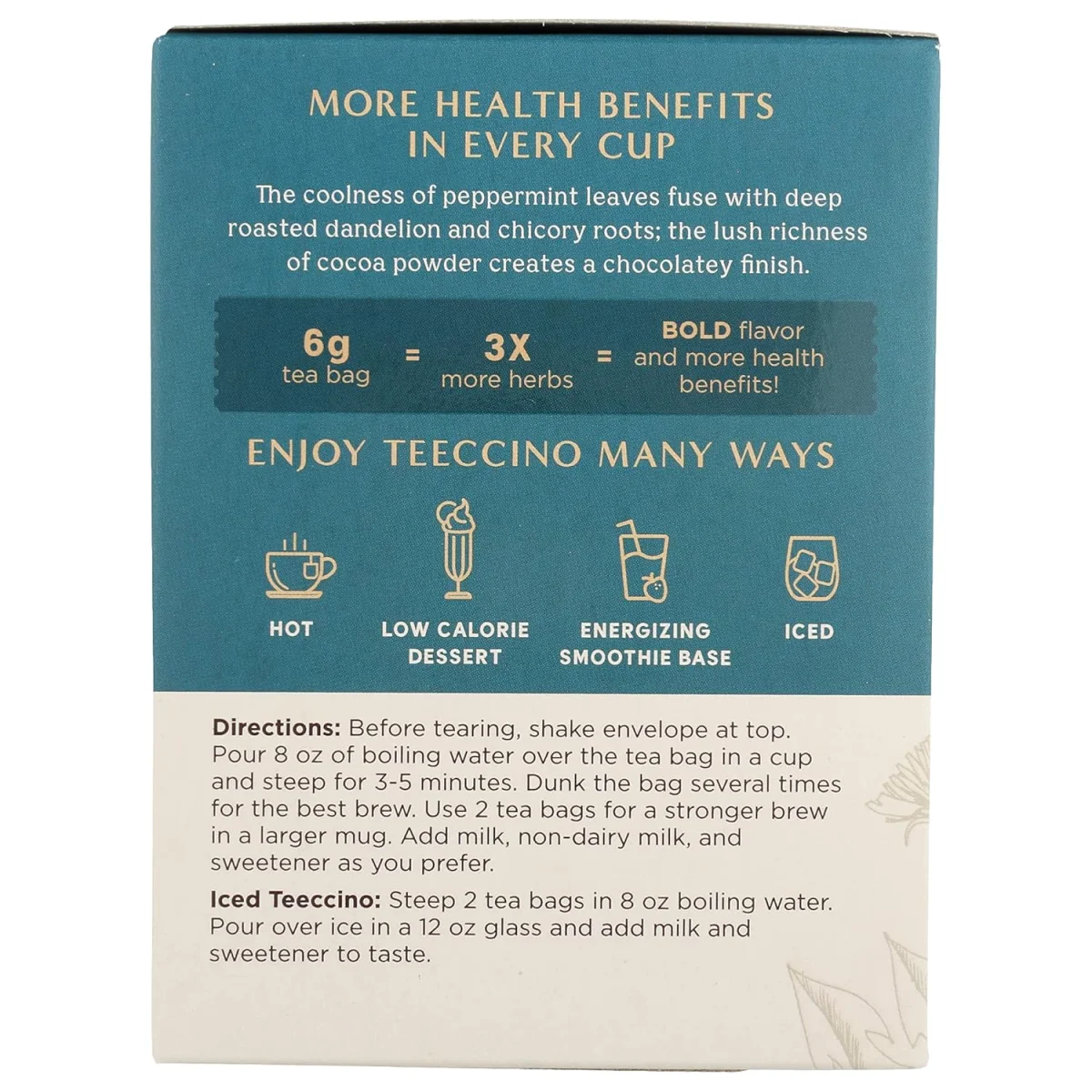 Teeccino Dandelion Mocha Mint Herbal Coffee, Medium Roast - 10 oz