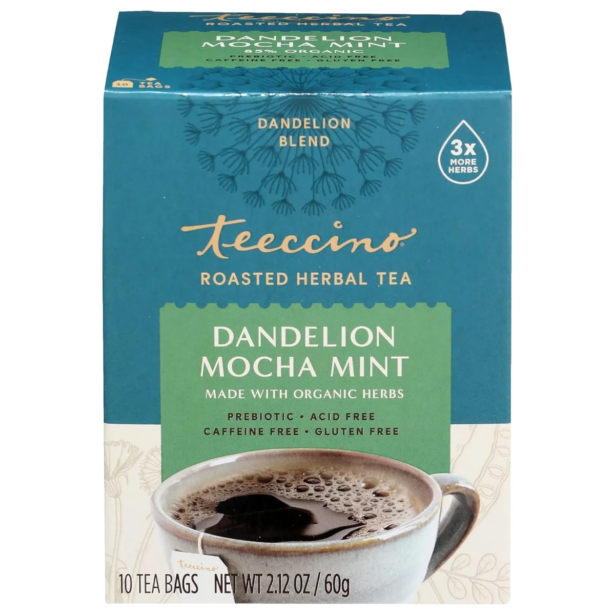 Teeccino Dandelion Mocha Mint Herbal Coffee, Medium Roast - 10 oz