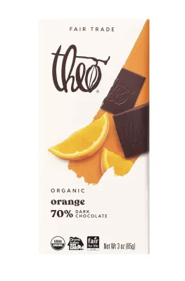 Theo Organic 70% Dark Chocolate Bar, Orange - 3 oz