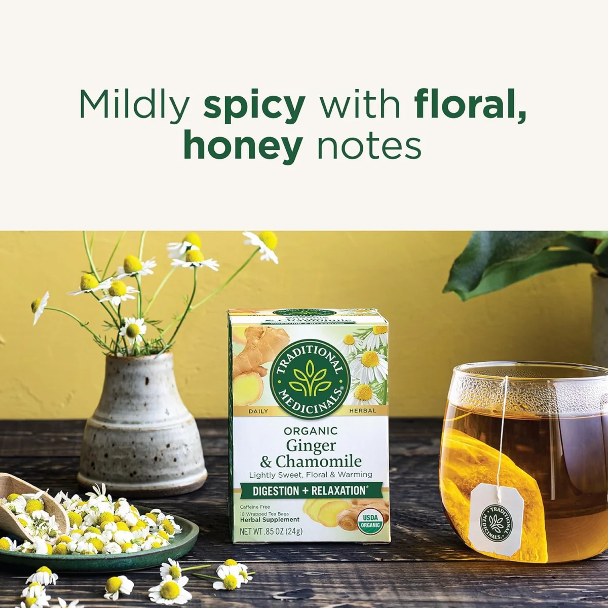 Traditional Medicinals Organic Ginger and Chamomile Herbal Tea - 16 Tea Bags