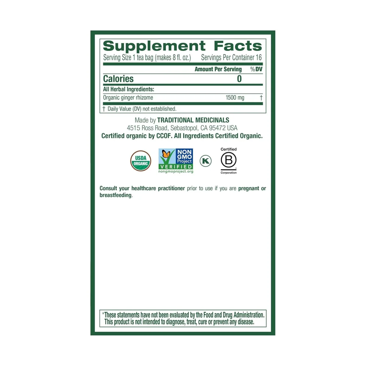 Traditional Medicinals Organic Ginger Herbal Tea - 16 Tea Bags