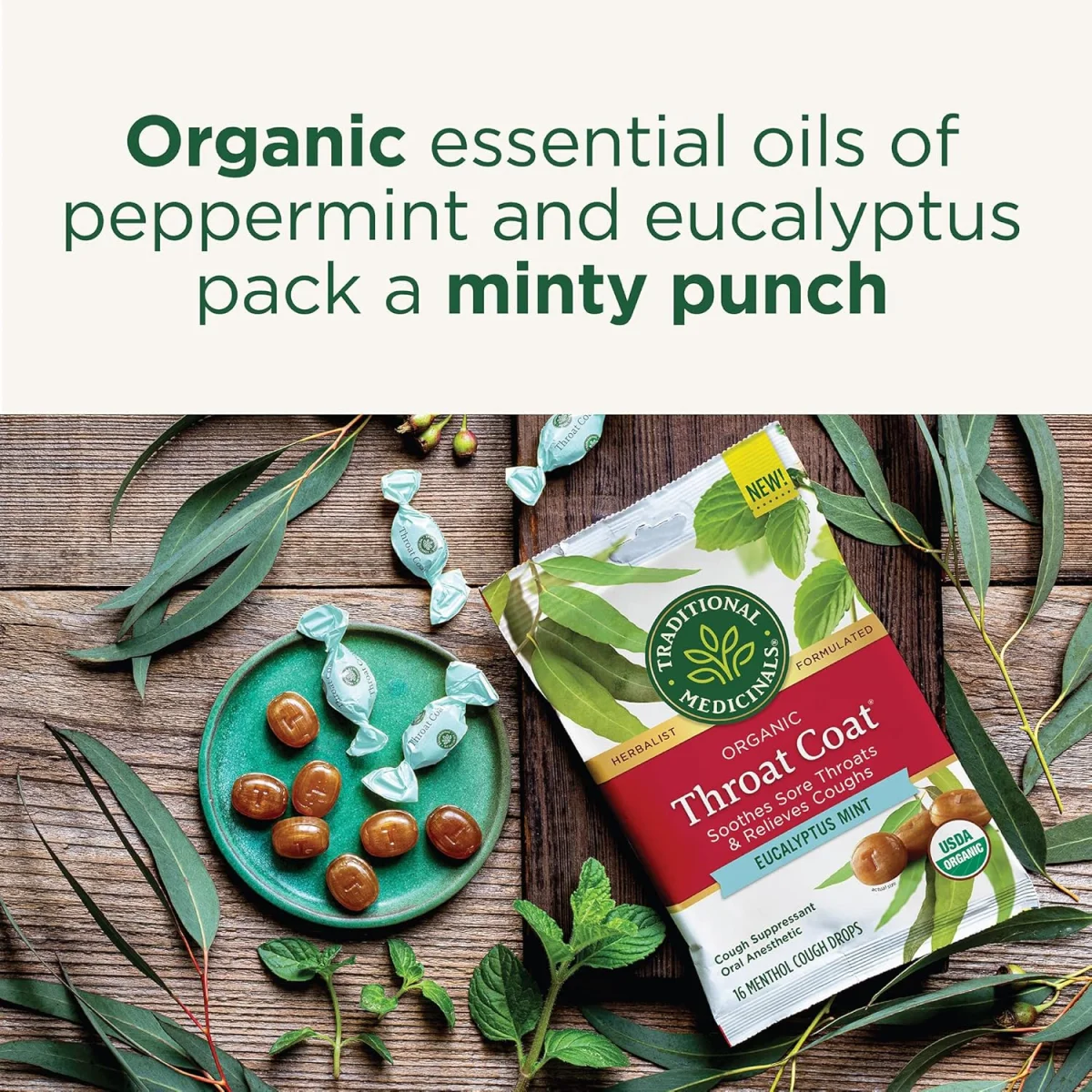 Traditional Medicinals Organic Throat Coat Lozenges, Eucalyptus Mint