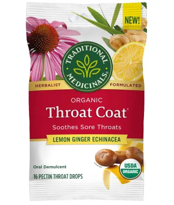 Traditional Medicinals Organic Throat Coat Lozenges, Lemon Ginger Echinacea - 16 Lozenges