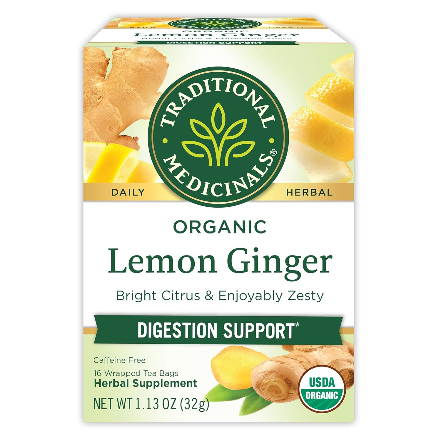 Traditional Medicinals Organic Lemon Ginger Herbal Tea - 16 Tea Bags