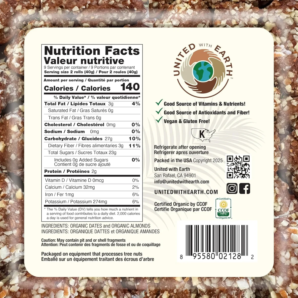 United With Earth Organic Almond Date Rolls - 12 oz