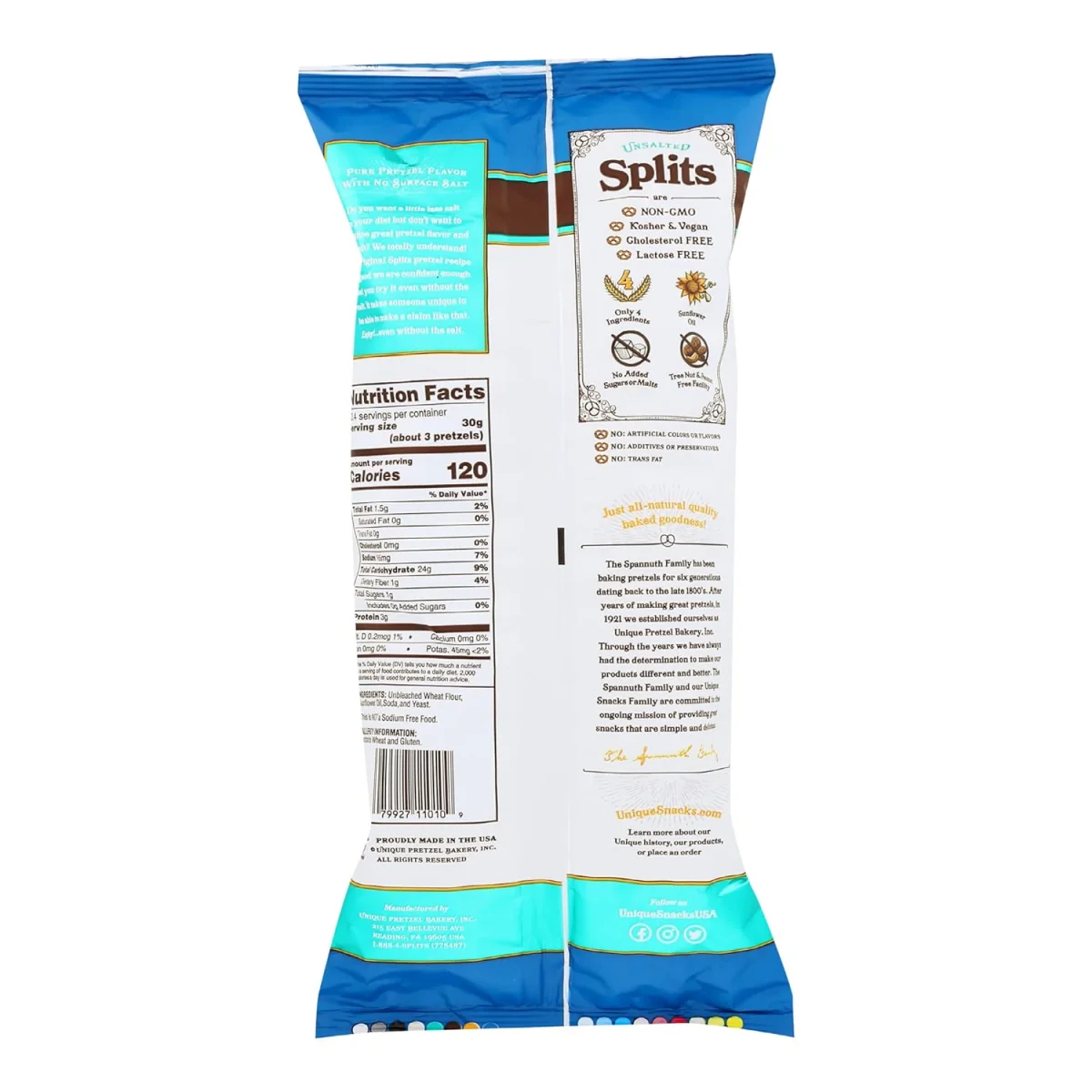 Unique Snacks Unsalted Pretzel Splits