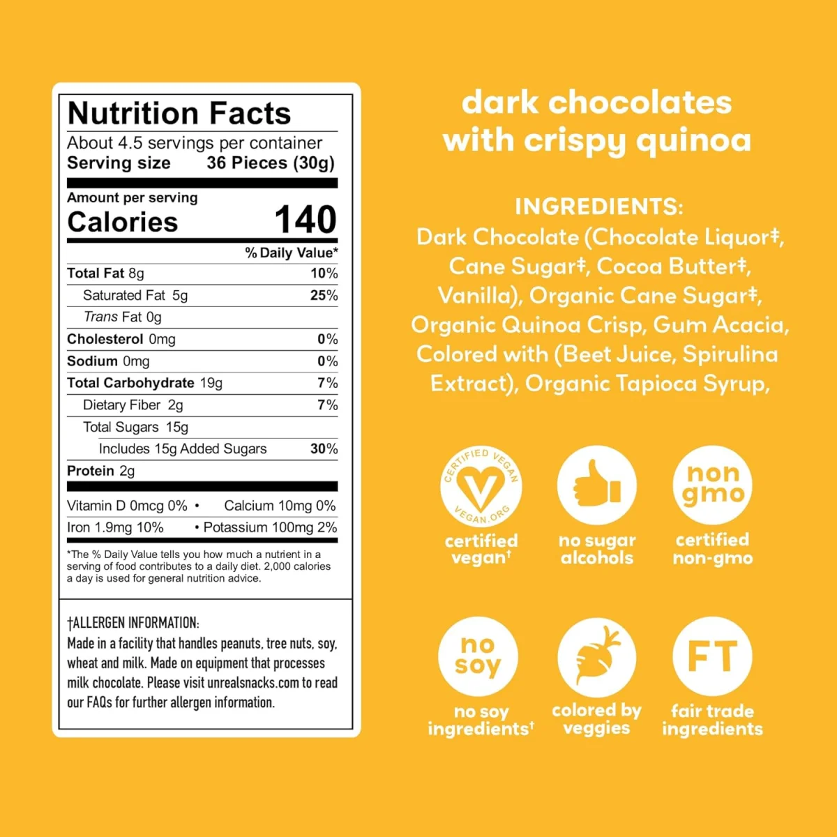 Unreal Crispy Quinoa Gems, Dark Chocolate - 5 oz