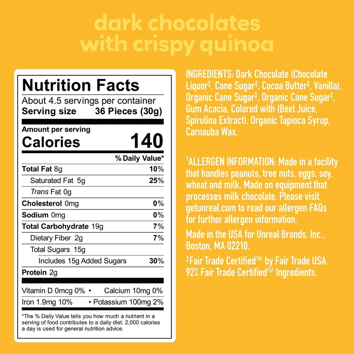 Unreal Crispy Quinoa Gems, Dark Chocolate - 5 oz