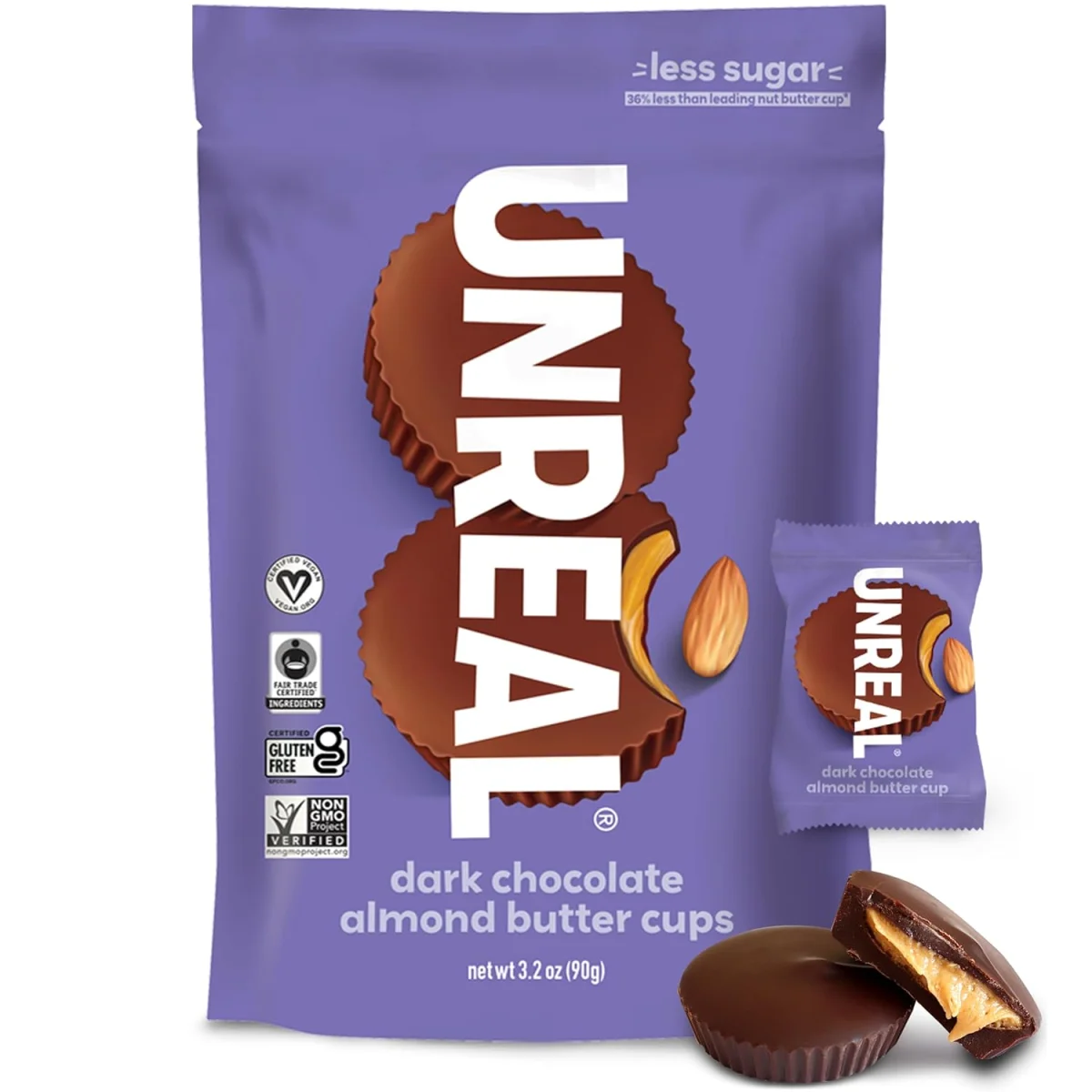 Unreal Almond Butter Cups, Dark Chocolate - 3.2 oz