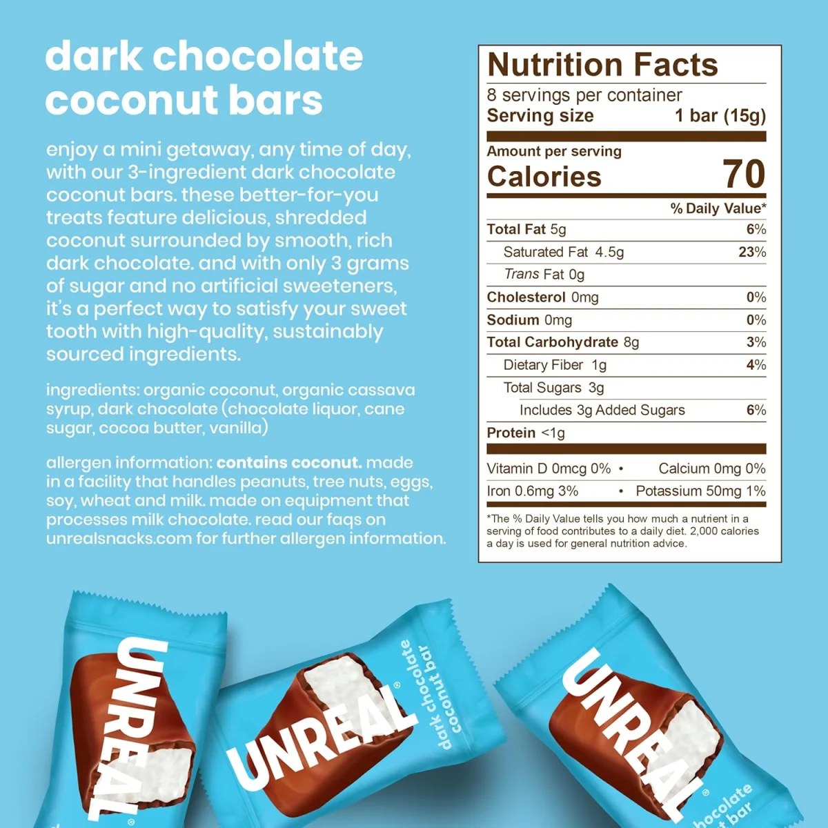 Unreal Dark Chocolate Coconut Bars - 4.2 oz