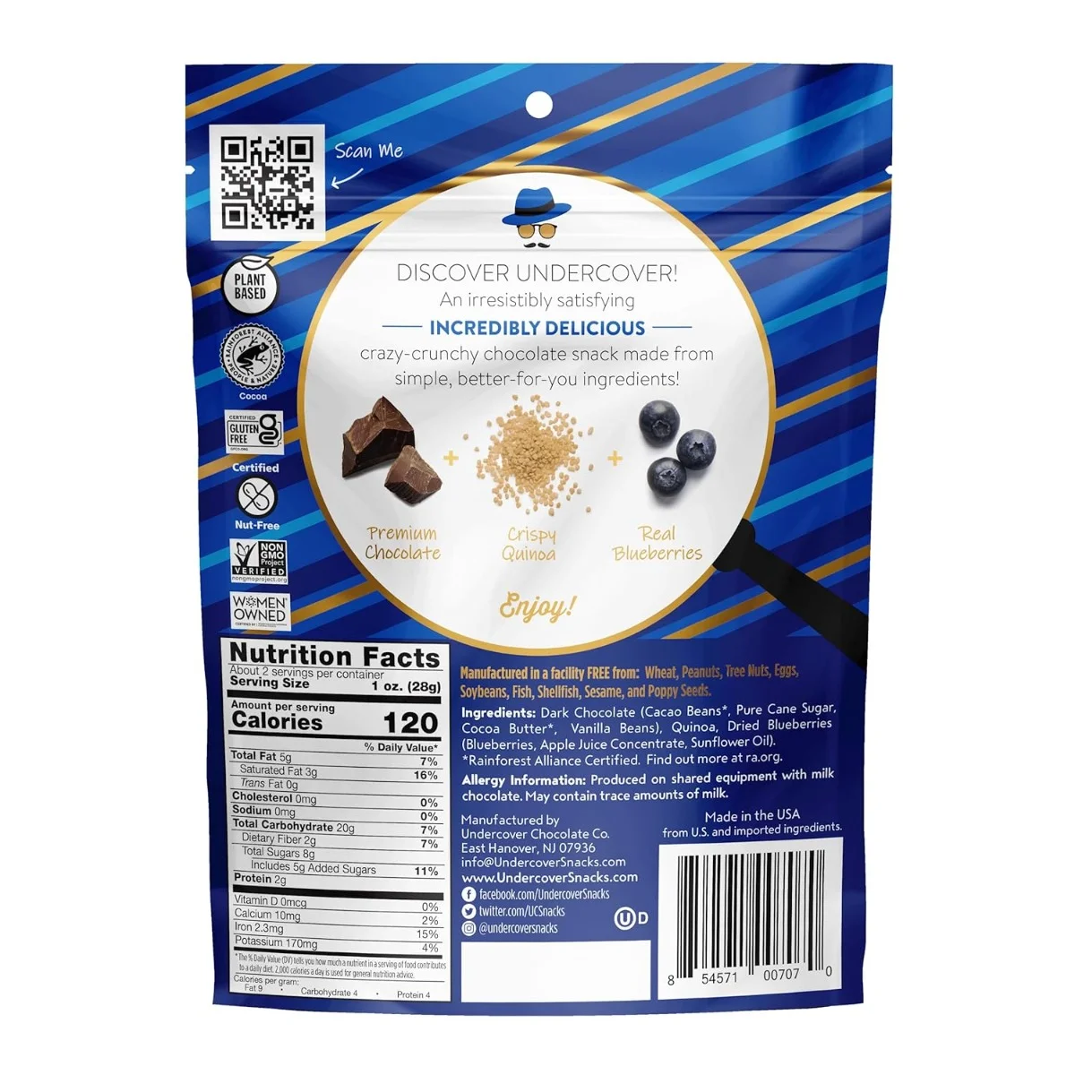 Undercover Chocolate Crispy Quinoa Dark Chocolate + Blueberries