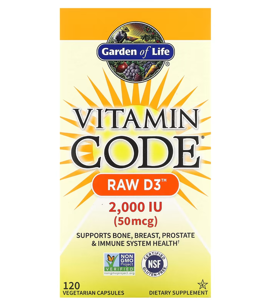 Garden of Life Vitamin Code RAW D3 - 2000 IU - 120 Vegetarian Capsules