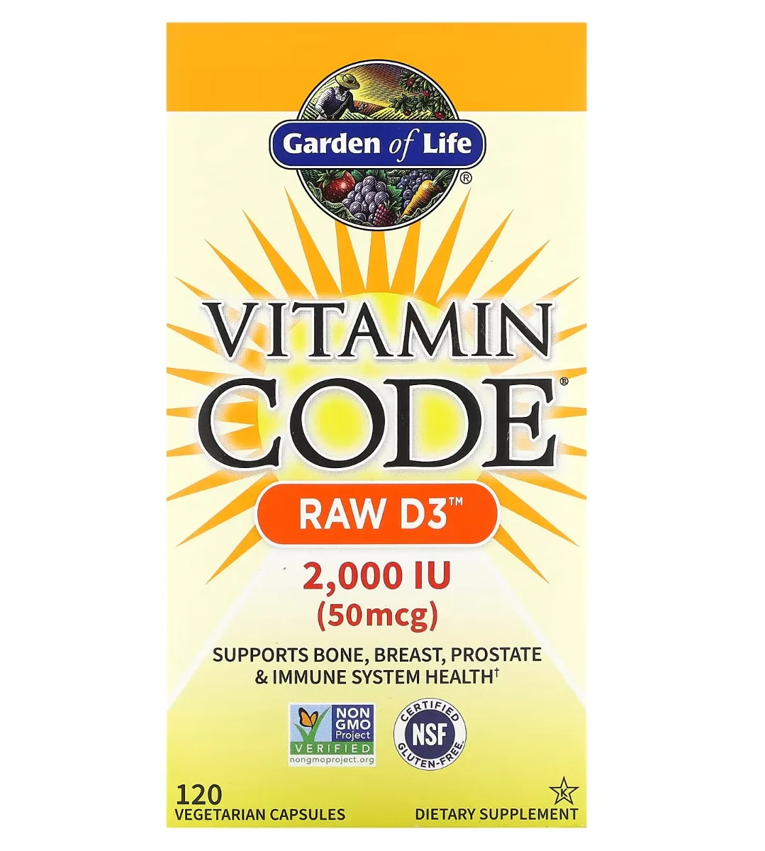 Garden of Life Vitamin Code RAW D3 - 2000 IU - 120 Vegetarian Capsules