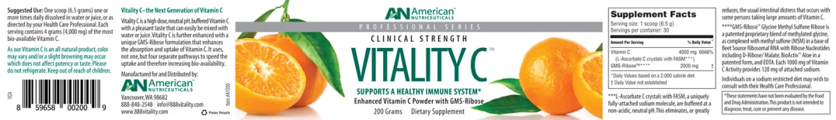American Nutriceuticals   Vitality C (with GMS-Ribose) - 200 Grams